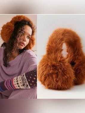 Free People Faux Fur Ear Muffs in Rust Brown